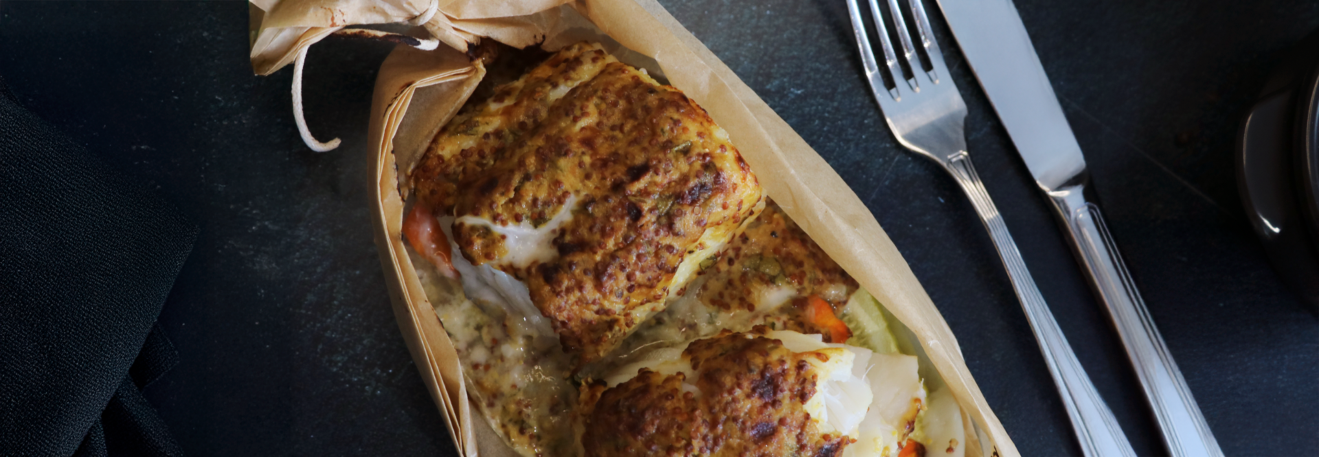 Papelotes de Bacalhau com Molho de Mostarda