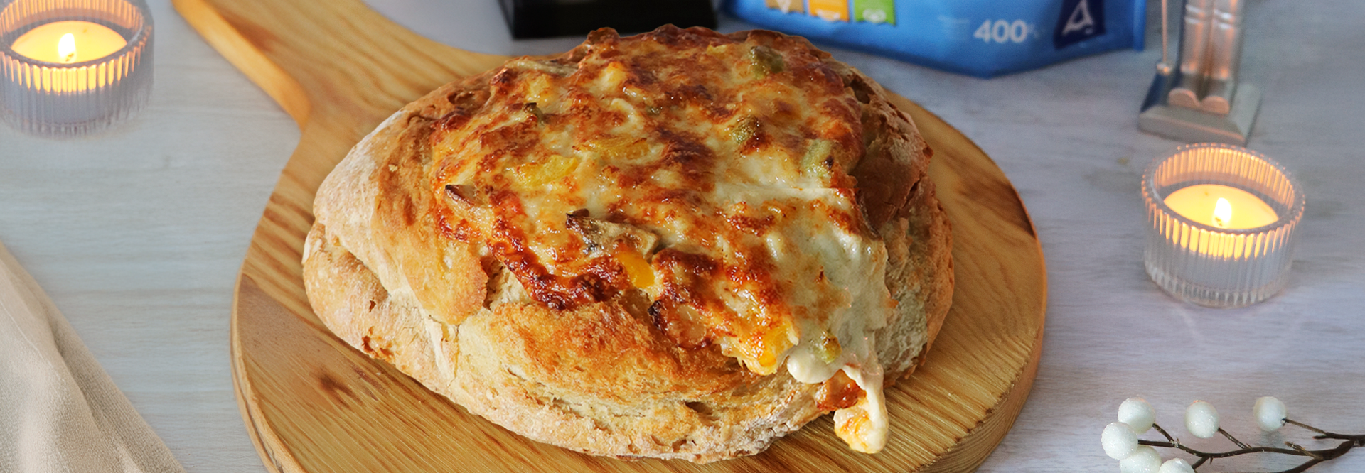Pão Recheado com Bacalhau, Queijo e Azeitonas
