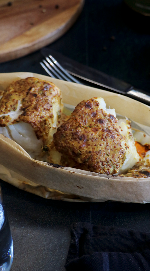 Papelotes de Bacalhau com Molho de Mostarda